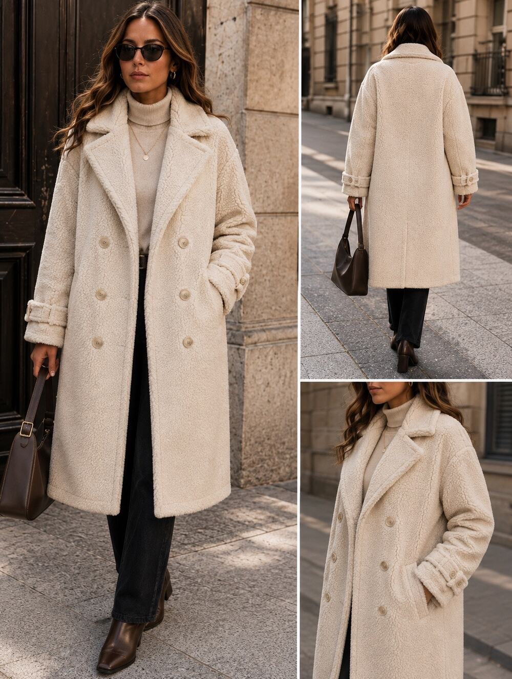 Quiet Luxury Cozy LAMARQUE Malani Cream Teddy Faux Fur Coat Apres Ski XS